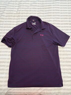 Under Armour Men’s Purple Polo with Pink Stripes